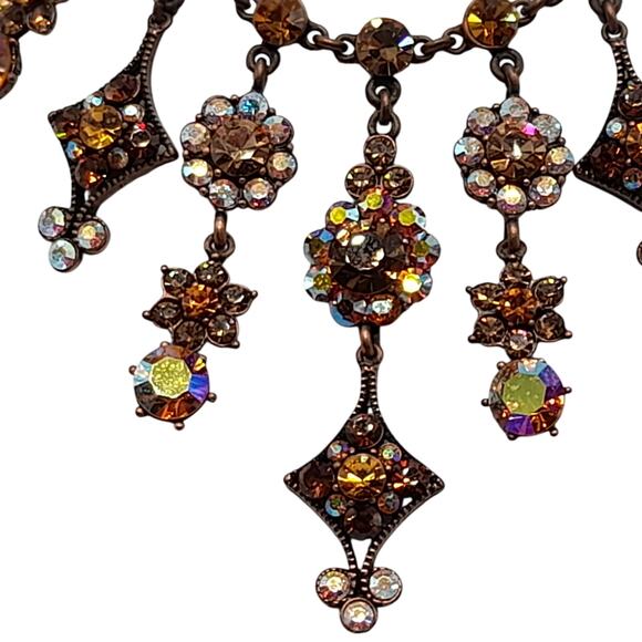 Felecia Topaz Rhinestone Dangle Necklace, Bronze Tone, 17 1/2 Inches, China - Picture 7 of 14